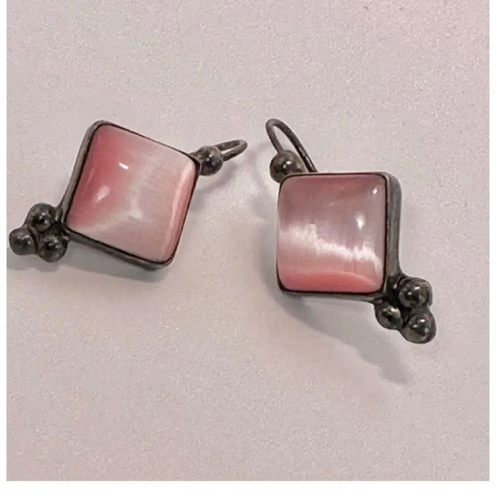 sterling silver pink cats eye glass drop earrings from mexico
